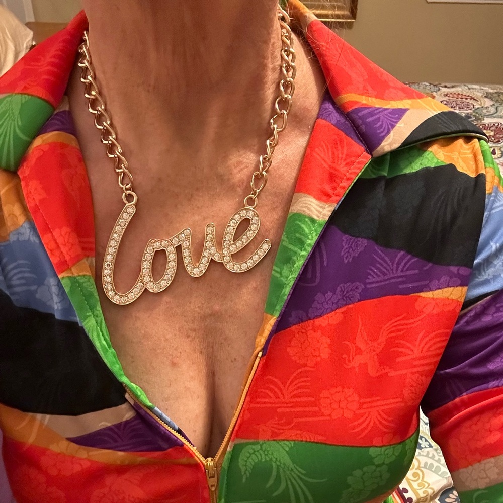 LOVE Rhinestone and gold necklace vintage 80s glamorous extra large